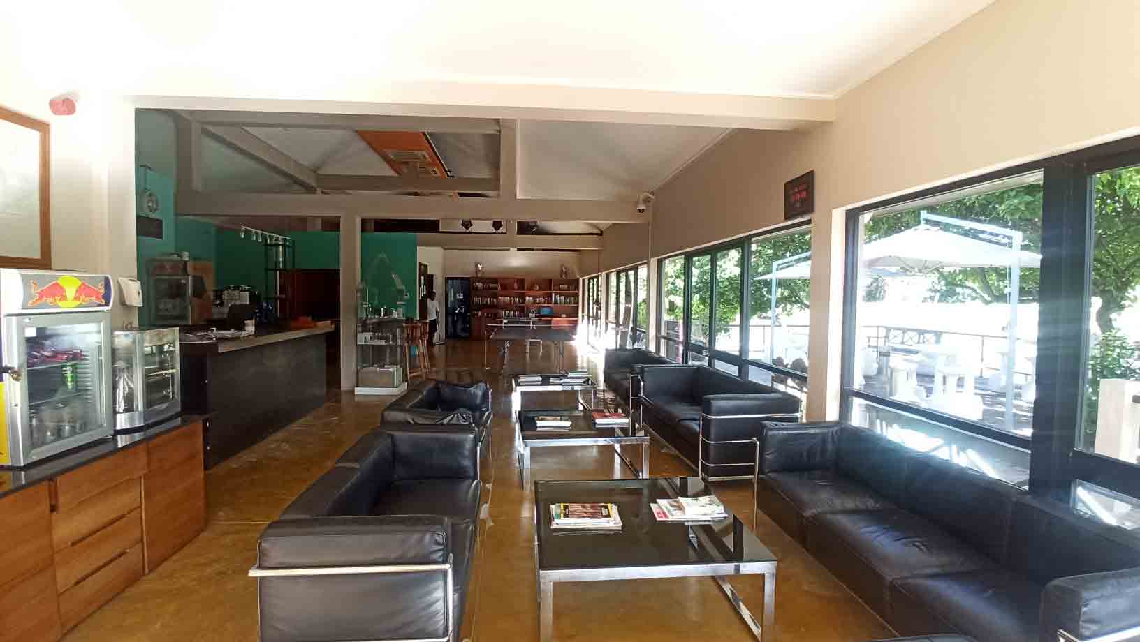 Table and chair inside a cafe staff in a resort in Maldives