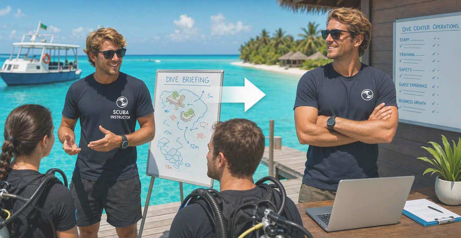 Dive Instructor on the left, Dive Manager on the right